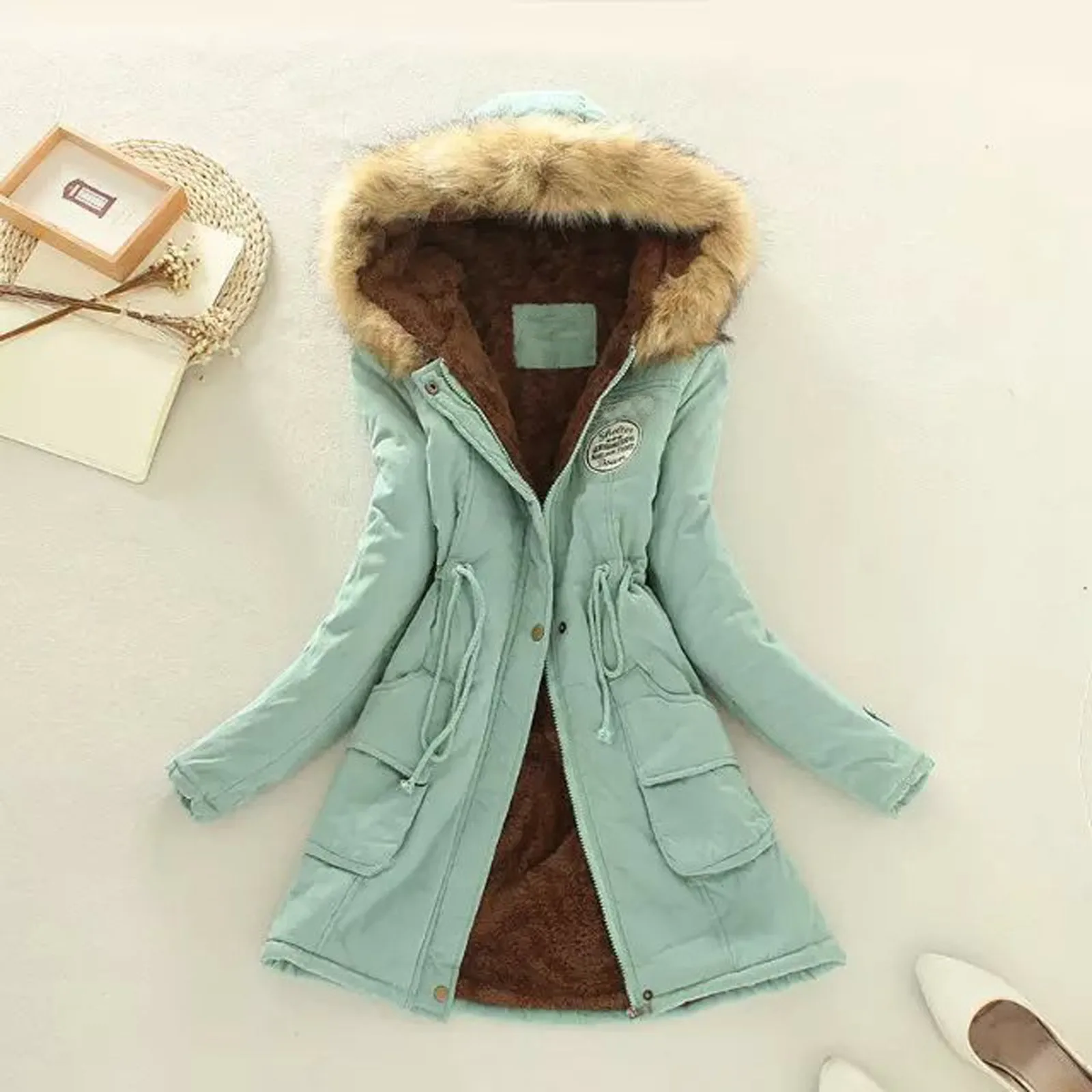 Women\'s Warm Thickened Overcoat Warm Trendy Winter Fleece Fashion Lined Hooded Snow Coat Outwear