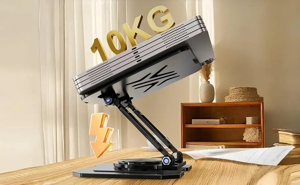 Verstellbarer, drehbarer Doppelstangen-Tablet-Halter aus Kohlenstoffstahl für den Schreibtisch, geeignet für 4,7–16,5 Zoll iPad-Tablets, tragbare Monitore und Kindle. – Detail 2