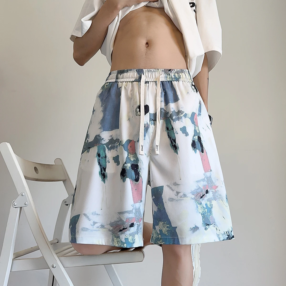

2026 Summer New Style Men's Fashion Casual Ink Wash Cool Feeling Short Sleeve Five-Piece Pants Lightweight Shorts