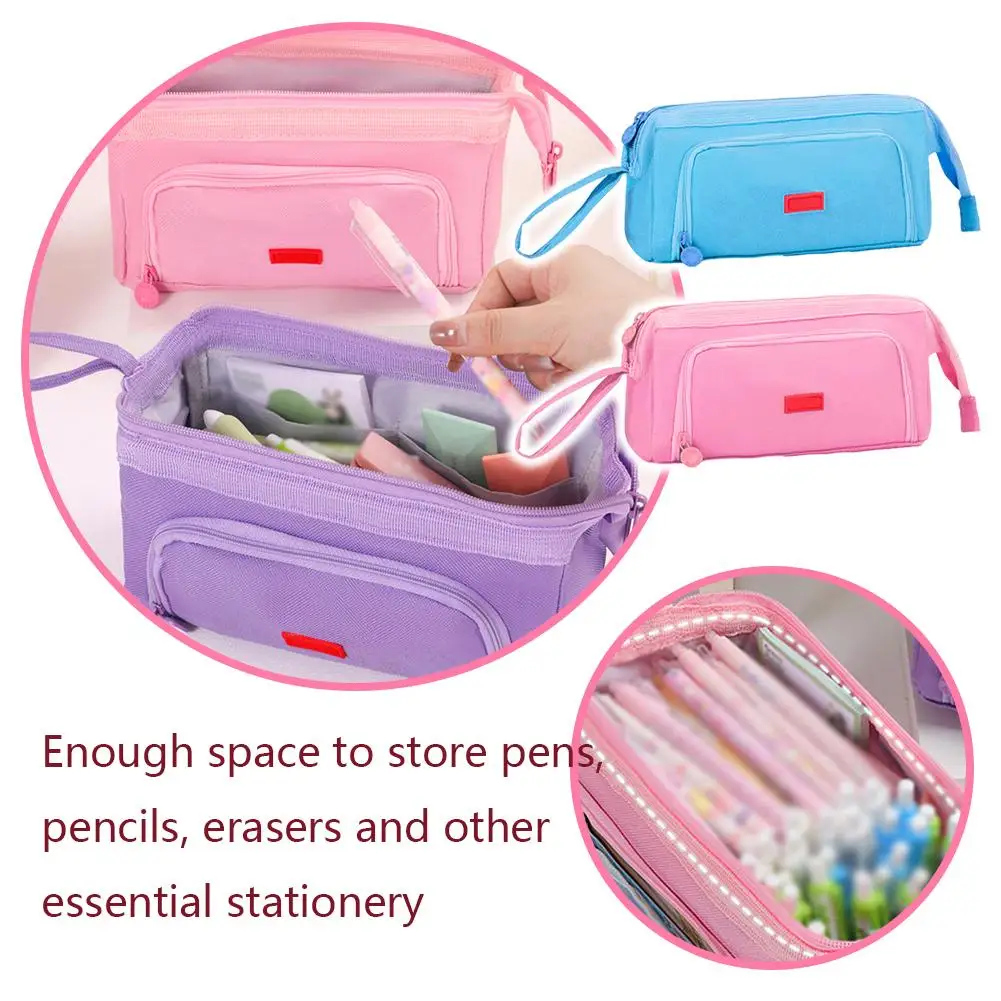 Big Space Pencil Case For Kids Students Big Pen Bag Pouch Large Capacity Double Windows School Bags School Supplies Station M1E4