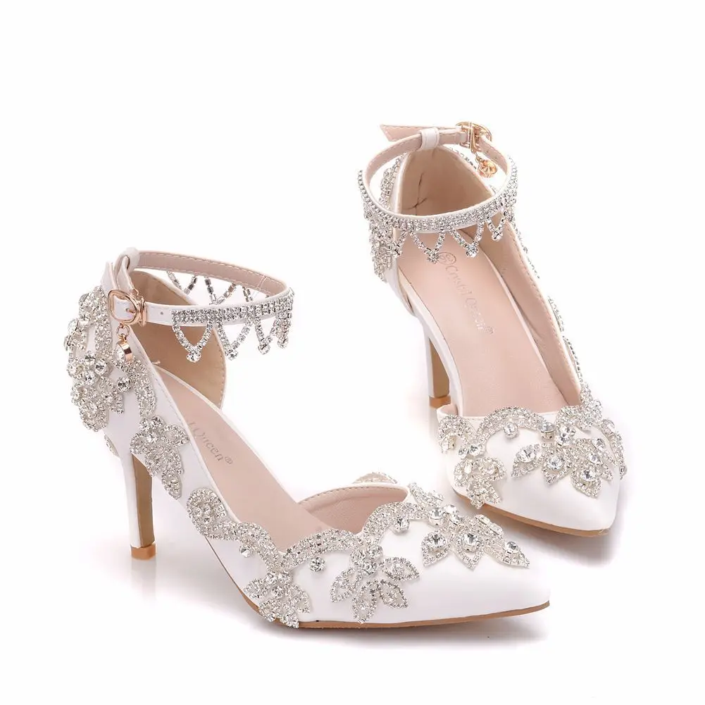 

Women Summer Shoes New Women Pumps Sandals Rhinestone Side Air Wedding PU 8CM Thin Heeled Pointed Lovely Woman Shoe