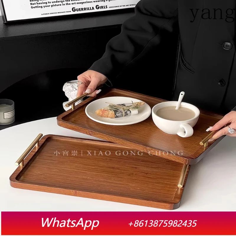 

Yjq walnut tray rectangular household dinner plate wooden cake dessert tea tray Chinese style with handle