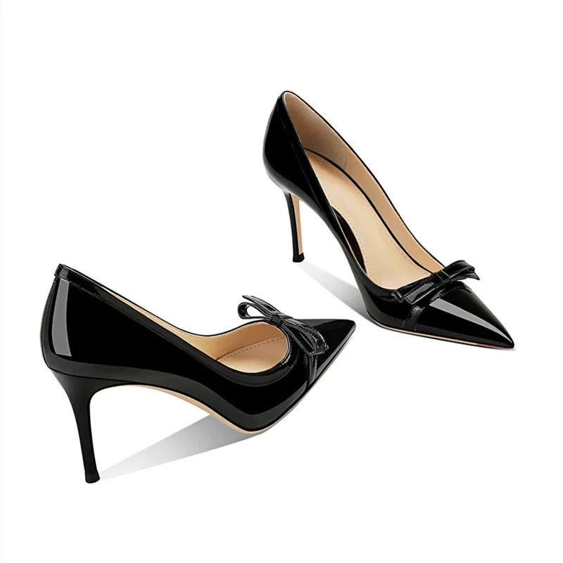 

Women Summer Spring Shoes with Bow Knot Fashion Black Pumps Ladies Single Shoe Pointed Toe Wedding Party High Heeled Stilettos