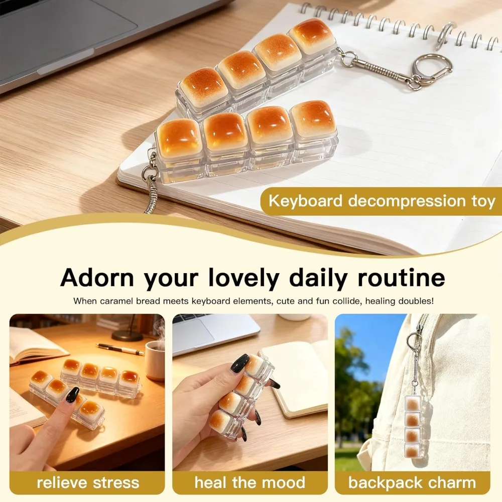 1pc Karamell Brot Taste Stress Relief Spielzeug Schlüsselbund Mini Mechanische Tastatur Taste Schlüsselring Anhänger Dekomprimieren Fingertip Schlüsselring