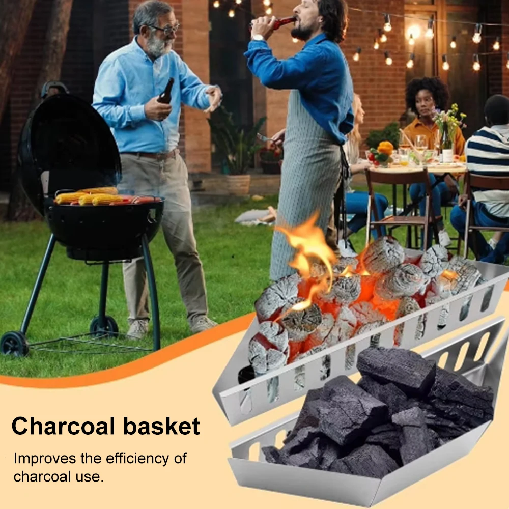 

D5 1-2Pcs Charcoal Basket Steel Char Holder 15 Inches Long Grill Basket Charcoal Fuel Holder Charcoal Container for Camping BBQ