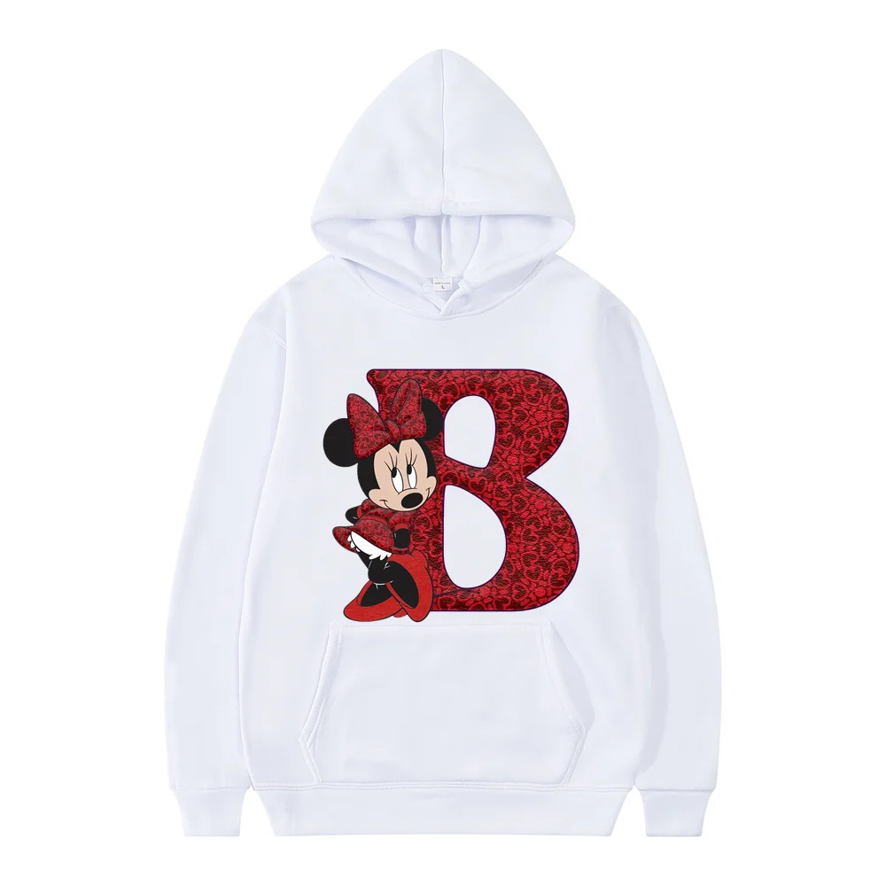 White Children Hoodies Disney Red Letter A B C D Sweatshirts Girls Clothes Kawaii Pullover Anime Cartoons Boy Kids Casual Tops