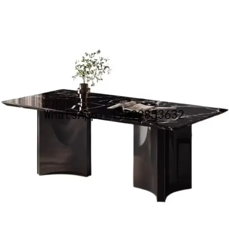 GZ-17  Light Luxury Modern High-End Platinum Diamond Natural Luxury Stone Dining Table Rectangular Home Italian Dining Table