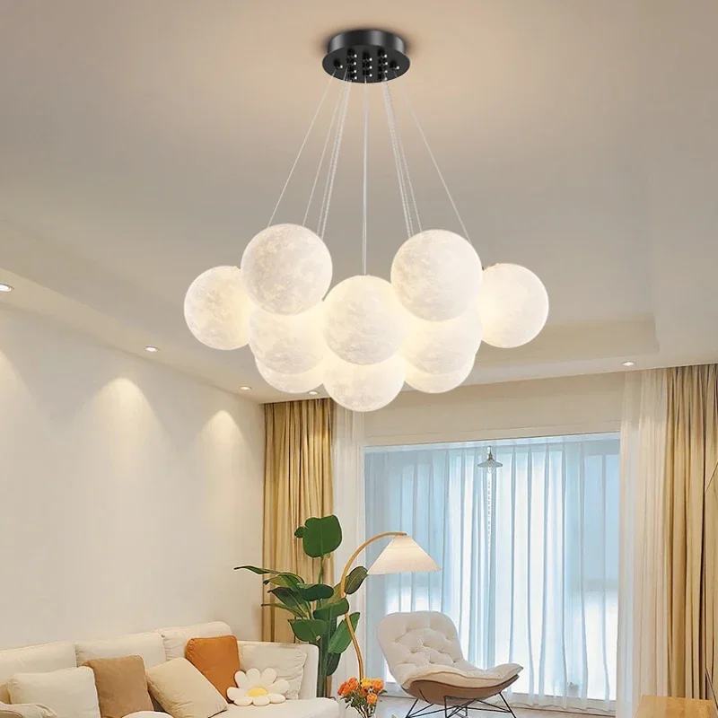 Modern 3D Moon Bubble Chandeliers Children\'s Room Decor Hanging Lamps Nordic Creative Boy Girl Bedroom Living Room Chandelier