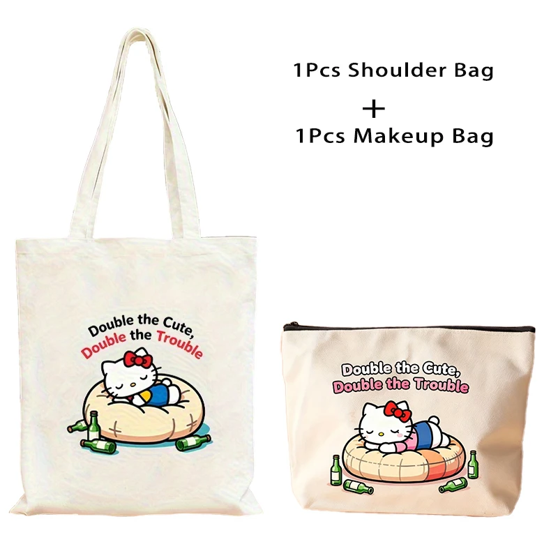 

Набор из 2-х предметов: сумка через плечо с принтом Hello Kitty и косметичка с мультяшным рисунком, модная повседневная портативная сумка-тоут, дорожная сумка для туалетных принадлежностей, подарок для путешествий и праздников