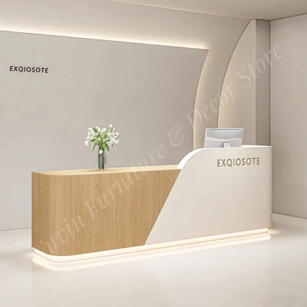 Modern Luxury Wood Reception Desk for Commercial Spaces-Durable Eco-Friendly Design for Hotels Offices Shops & Malls