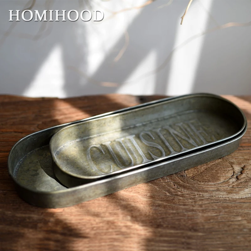 Retro Iron Tray Vintage Trays Plate Food Photography Props Country Style Metal Decorative Plates Rounded Edge Design