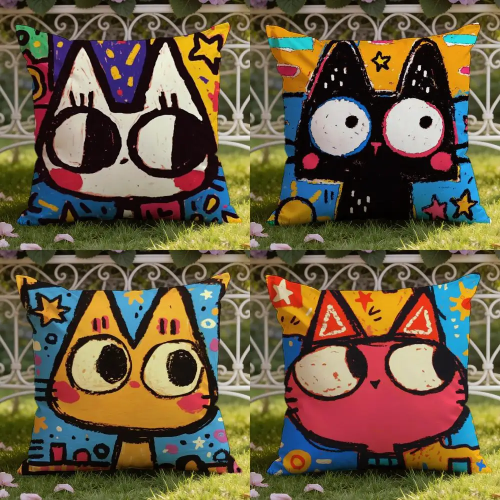 Kawaii Doodle Cat Collection Cushion Cover Home & Car Dual-Scene Pillow Cover: Reversible for Premium Comfort