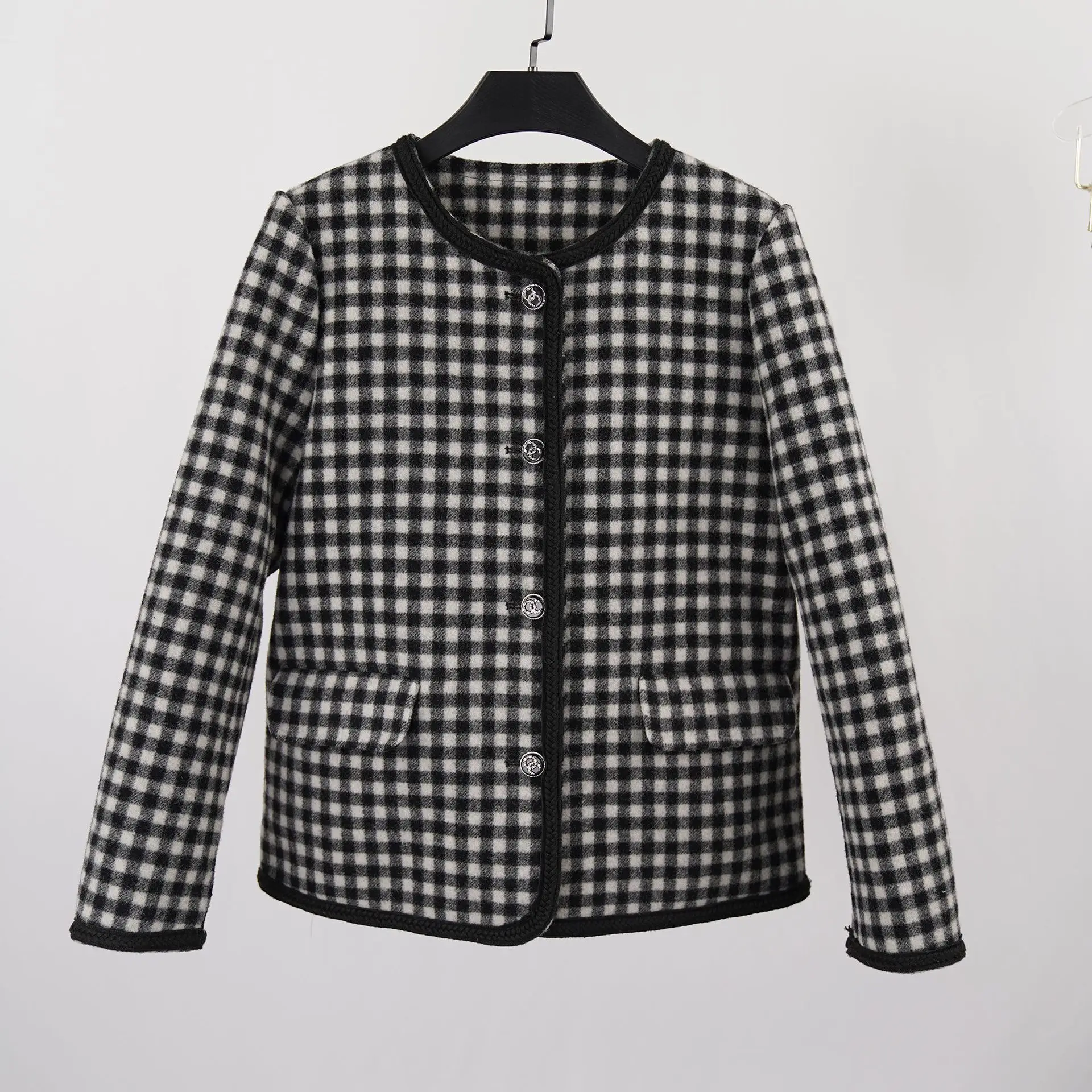 

Brand New 2023 Autumn Women High Quality Wool-blend Plaid Elegant Coat C406