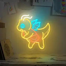 USB Dimmable Cute Dinosaur Neon Light for Kids Room Nursery Decor Warm Yellow Glow Animal Night Lamp Birthday Gift Idea