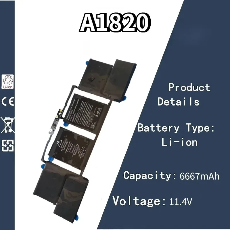

11.4V 6667mAh A1820 Laptop Battery For Apple Macbook Pro 15-inch computer battery MLH32 H42 A1707 A1820 battery