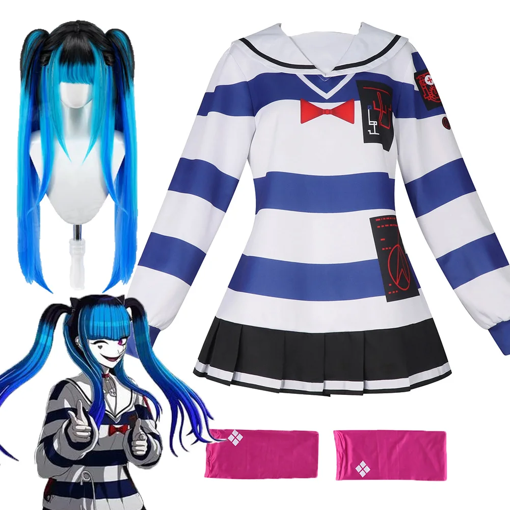 robe-de-cosplay-amemiya-darumi-jeu-d'anime-cent-lignes-costume-a-rayures-bleues-et-blanches-perruque-chaussettes-uniforme-de-carnaval-d'halloween