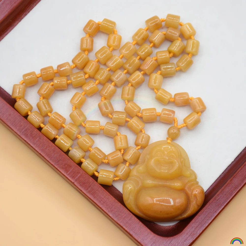 Natural Yellow Dragon Jade Maitreya Buddha Pendant Big Belly Laughing Buddha Jade Sweater Chain Rwbuye Brand Design