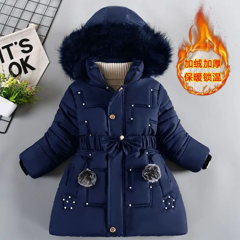 New Winter Jacket Girls Parkas Green Hooded Children Thicken Warm Coat Cotton Padded Clothes Snow Wear For Kids