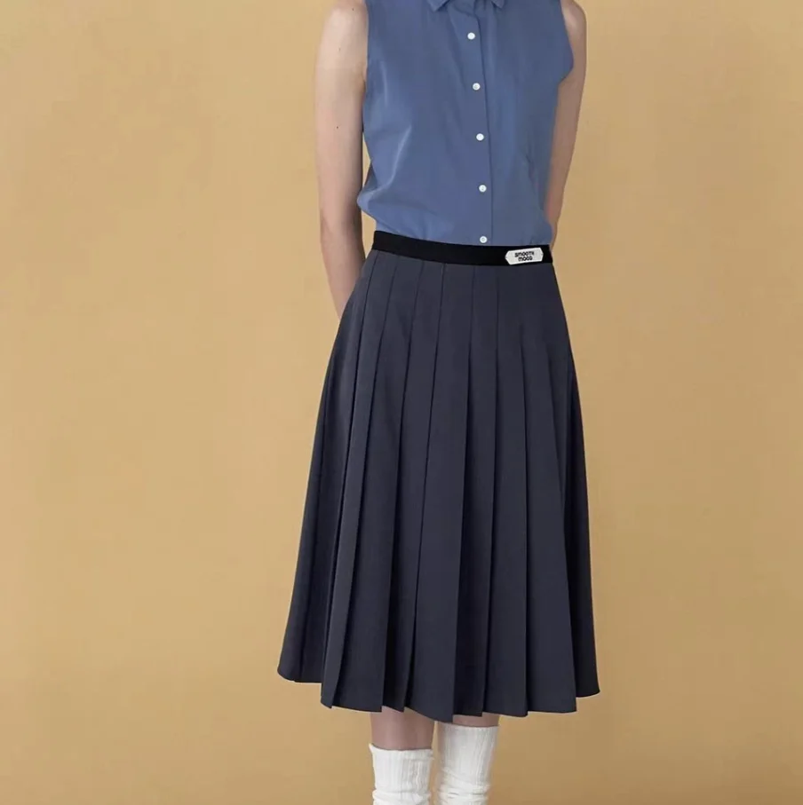 Falda Midi de cintura alta para mujer, Falda plisada dra estética Smoothmood, falda coreana informal de longitud f para uso diario, Otoño e Invierno