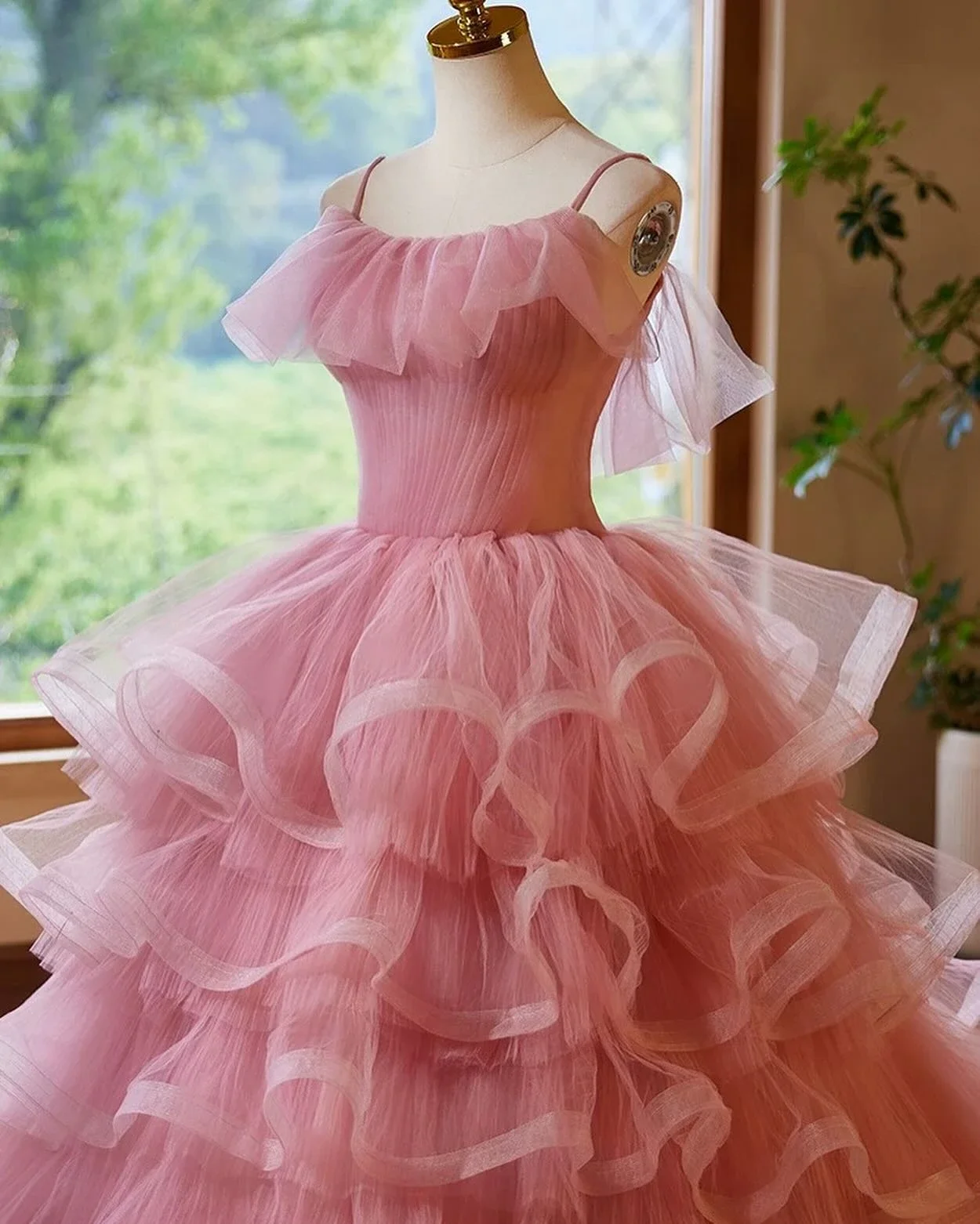 Elegante blush rosa uma linha babados tule vestidos de baile novos vestidos sweettier sobre camada vestido fofo em camadas babados robe