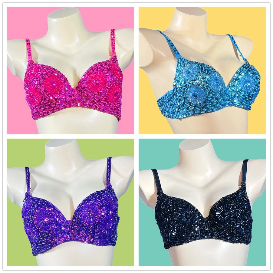 New Beaded Sequins Bras Party Rave Bra Push Up Sexy Women\'s Belly Dance Costume Bra Top BRA Outfit Nightclub Party Dancer Wear