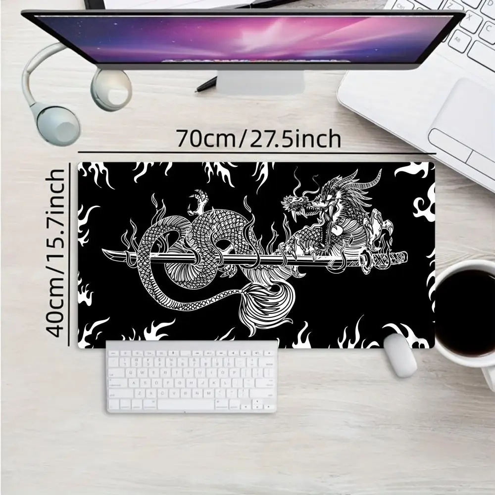 Large Gaming Mouse Pad, Black Dragon with Katana Style Theme Design, Non-slip Rubber Base, Laptop Desk Mat, Gaming Accessory