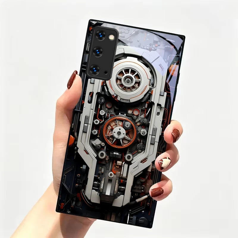 Sci-Fi Gear Engine Art Black Glass Phone Case For Samsung Galaxy S20 S21 S22 S23 Plus S24 FE S25Edge S26 Ultra S25 S20+ 5G Cover
