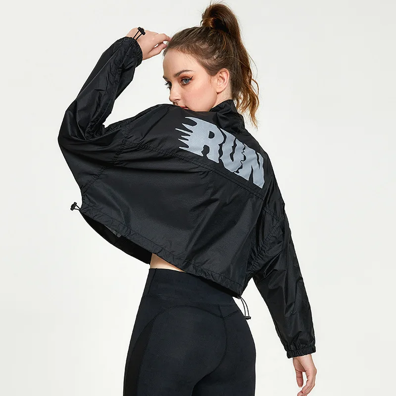 Women Thin Loose Sport Jackets Zipper Yoga Tops Coat Sun-Protective Running Sweatshirts Drawstring Gym Workout Tops Smock Female