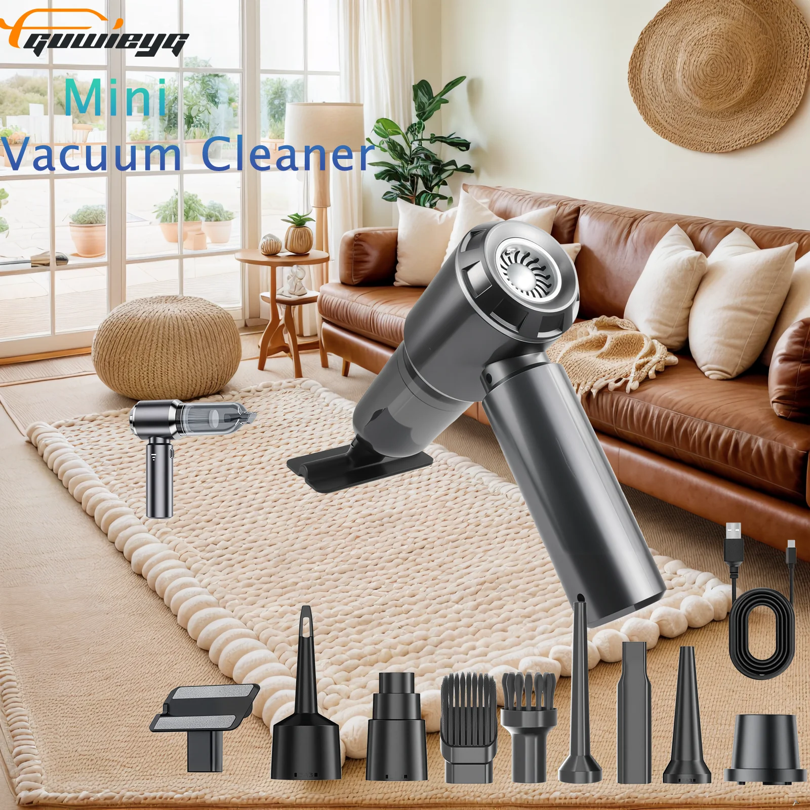 

GUWIEYG Wireless USB Vacuum Cleaner Handheld Wet& Dry Powerful Suction for Car Home Pet Cleaning, Brushless Motor