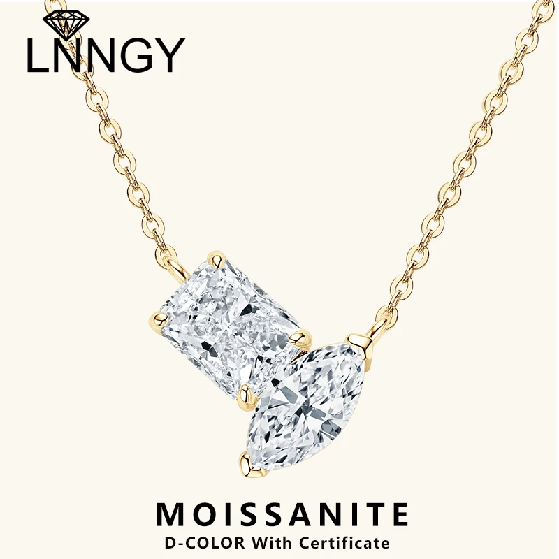 

Lnngy Oval Rectangle Cut Moissanite Necklace For Women Ladies 925 Sterling Silver Necklaces Temperament Wedding Jewelry Gift