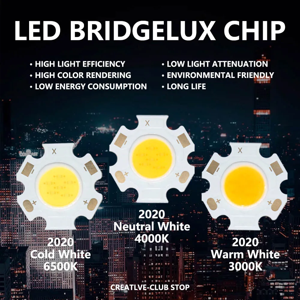 10pcs 3W 5W 7W 10W 300mA Bridgelux LED Chip Light-Emitting Diode 20*20mm Cold/Warm/Natural White For DIY LED Spotlight Downlight