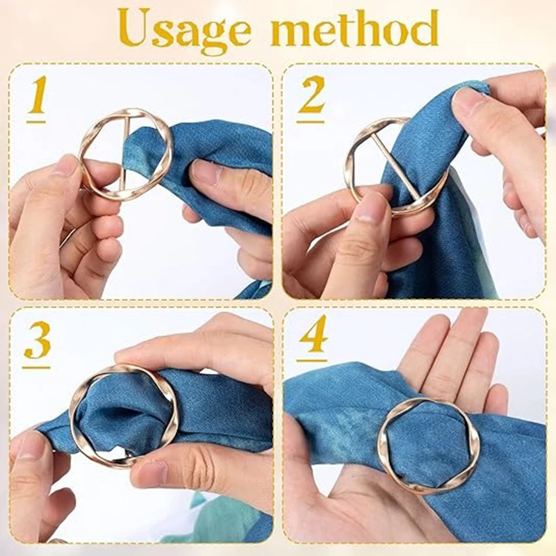 4 قطعة مشبك حلقة وشاح-تي شيرت العلاقات مقاطع الملابس الزاوية معقود زر للنساء موضة المعادن دائرة مستديرة قميص كليب مشبك #5