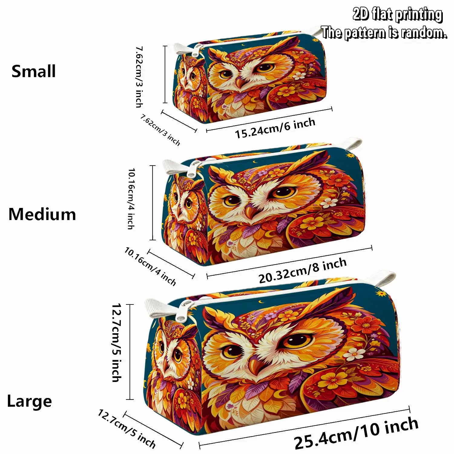 3pcs Women's Quilted Bags Set, Autumn Floral Owl Pattern Design On Bag, 2D FLAT Printing Daily Cosmetic Storage Bags