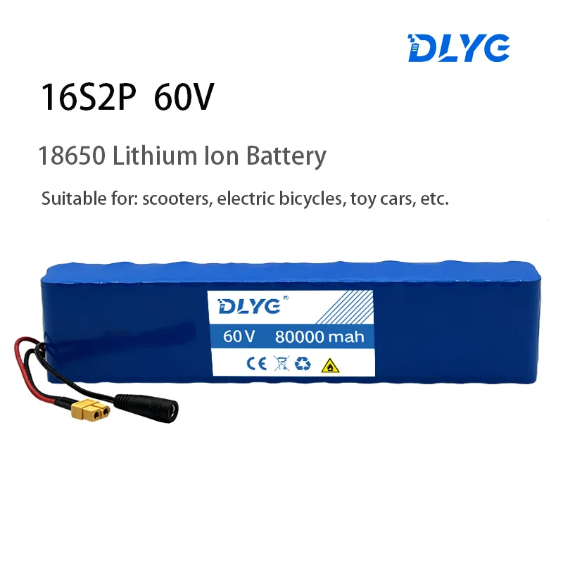 Imagem -02 - Bloco da Bateria do Lítio-íon para a Bicicleta Elétrica Trotinette Crianças Carro Acessório 1000 Watts 60v 16s2p 80000mah 18650 67.2v 1000 w