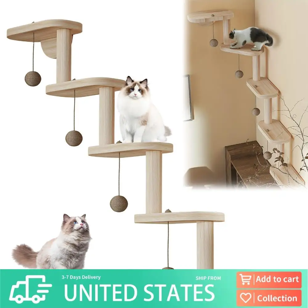 

Wall Mounted Cat Wall Furniture Corner Climbing Shelf with 5 Step Wooden Cat Climbing Frame for Sleeping Playing Climbing