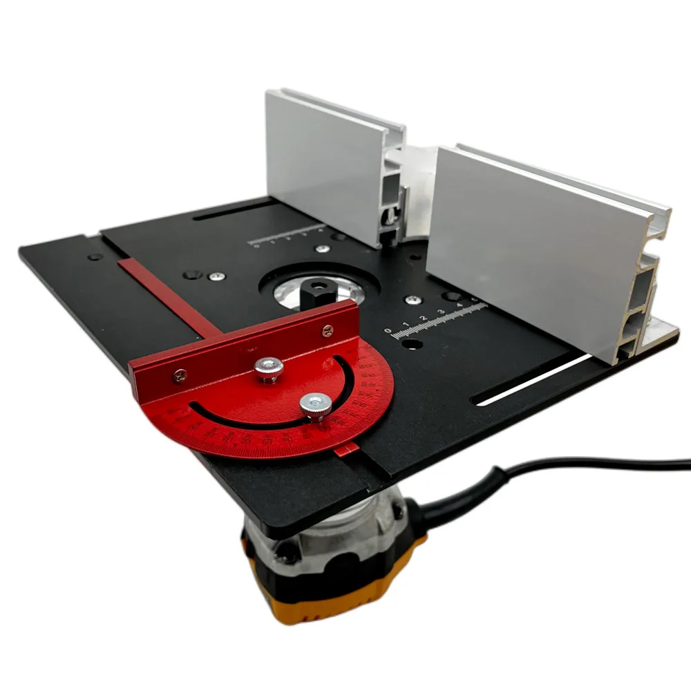 Medidor de inglete de aluminio, valla de empuje de corte oblicuo de ángulo de 0-180 grados para banco de carpintería, enrutador, placa de inserción de mesa