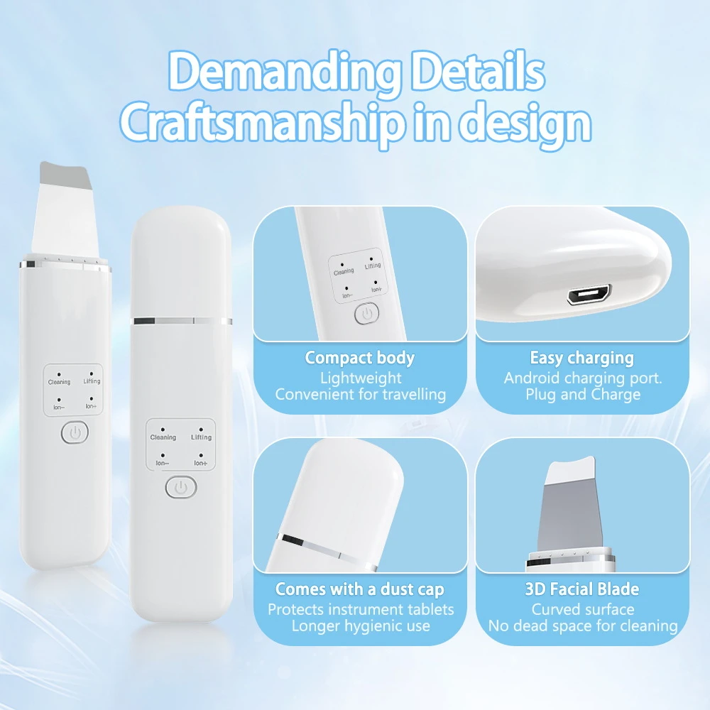 2025 depurador ultrasónico de la piel vibración espátula Facial removedor de espinillas pala limpia cavitación Peeling levantamiento Facial cuidado de la piel