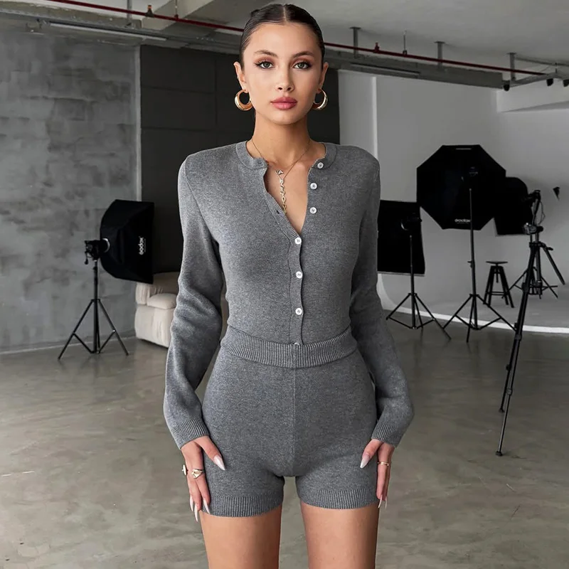 

Ticketsx Sexy High Waisted Knit Shorts Set Women Vintage Shorts Set Fashion New High Street Workout Female Knitted Shorts Set