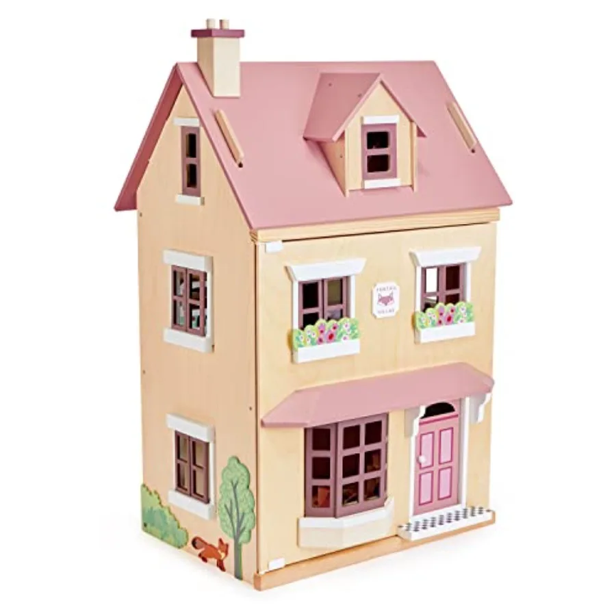 

Foxtail Villa - Beautiful Mid-Sized Wooden Town-Style Doll House with Starter Furniture Set - Miniature Play - Encourages Role-