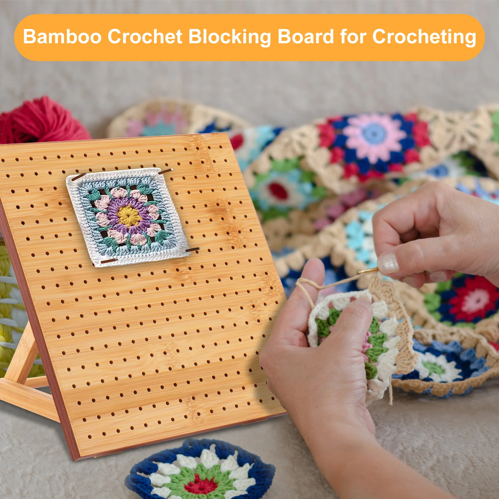 Wood Crochet Blocking Board Kit With Stainless Steel Rod Pins Granny Square Blocking Board for Beginner Knitting Lover Gifts