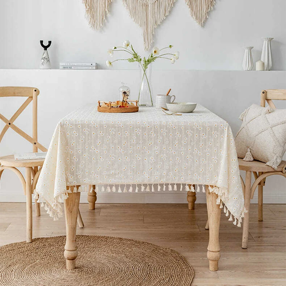 Korean Style Cotton Floral Tablecloth,Tea Table Decoration,Rectangle Table Cover For Kitchen Wedding Dining Room