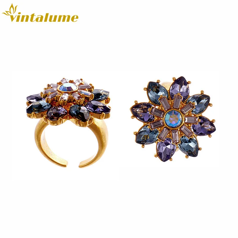 

Vintalume Cubic Zirconia Shiny Flower Open Ring Women Fashion Jewelry Gorgeous Delicate Big Chunky Statement Rings Party Gift