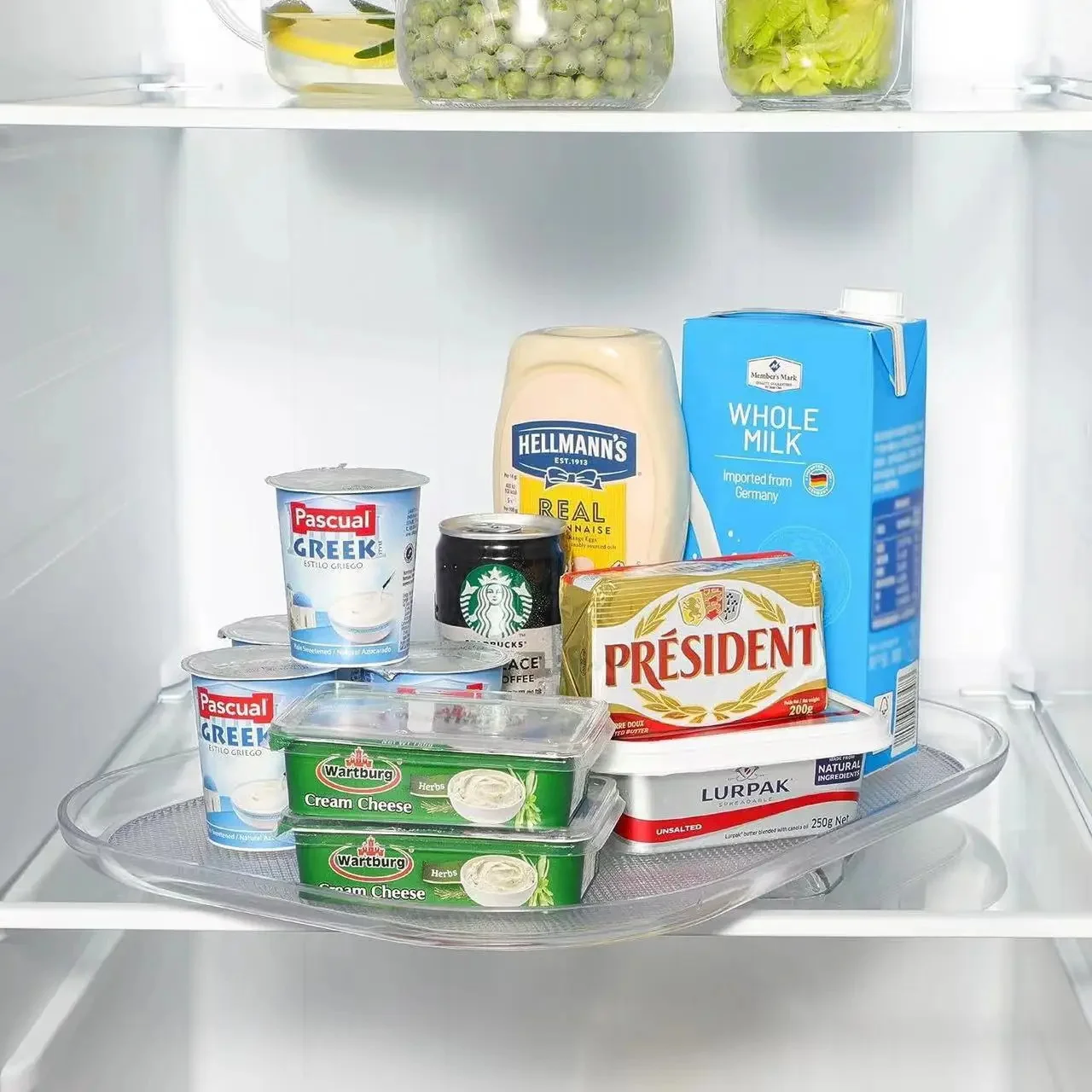 Organizador de refrigerador giratorio Rectangular, tocadiscos transparente de 360 grados para Cocina