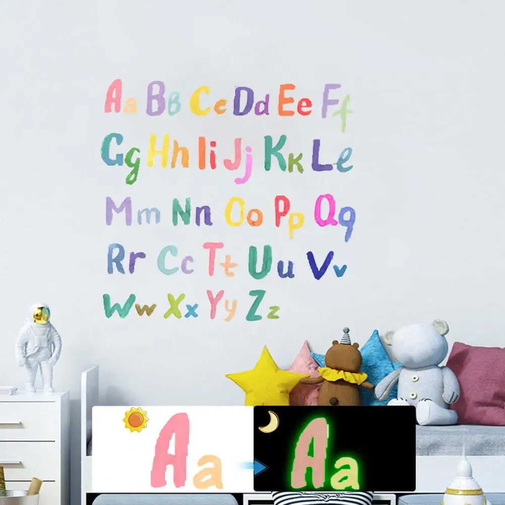 3Pcs/Set Colorful Letter Wall Sticker Glow in The Dark Adhesive Waterproof PVC Removable Living Room Kids Bedroom Luminous Alpha