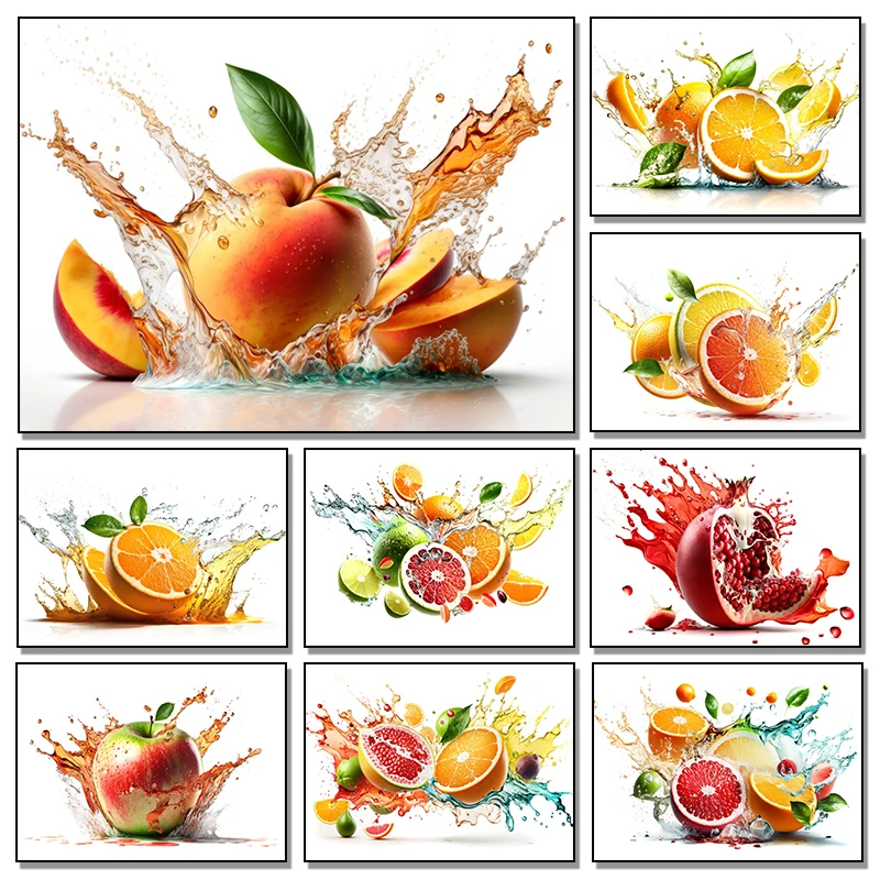 Kitchen Fruit Oranges Peaches Apples Posters and Prints Canvas Paintings Wall Art Picture for Living Room Home Decor Frameless