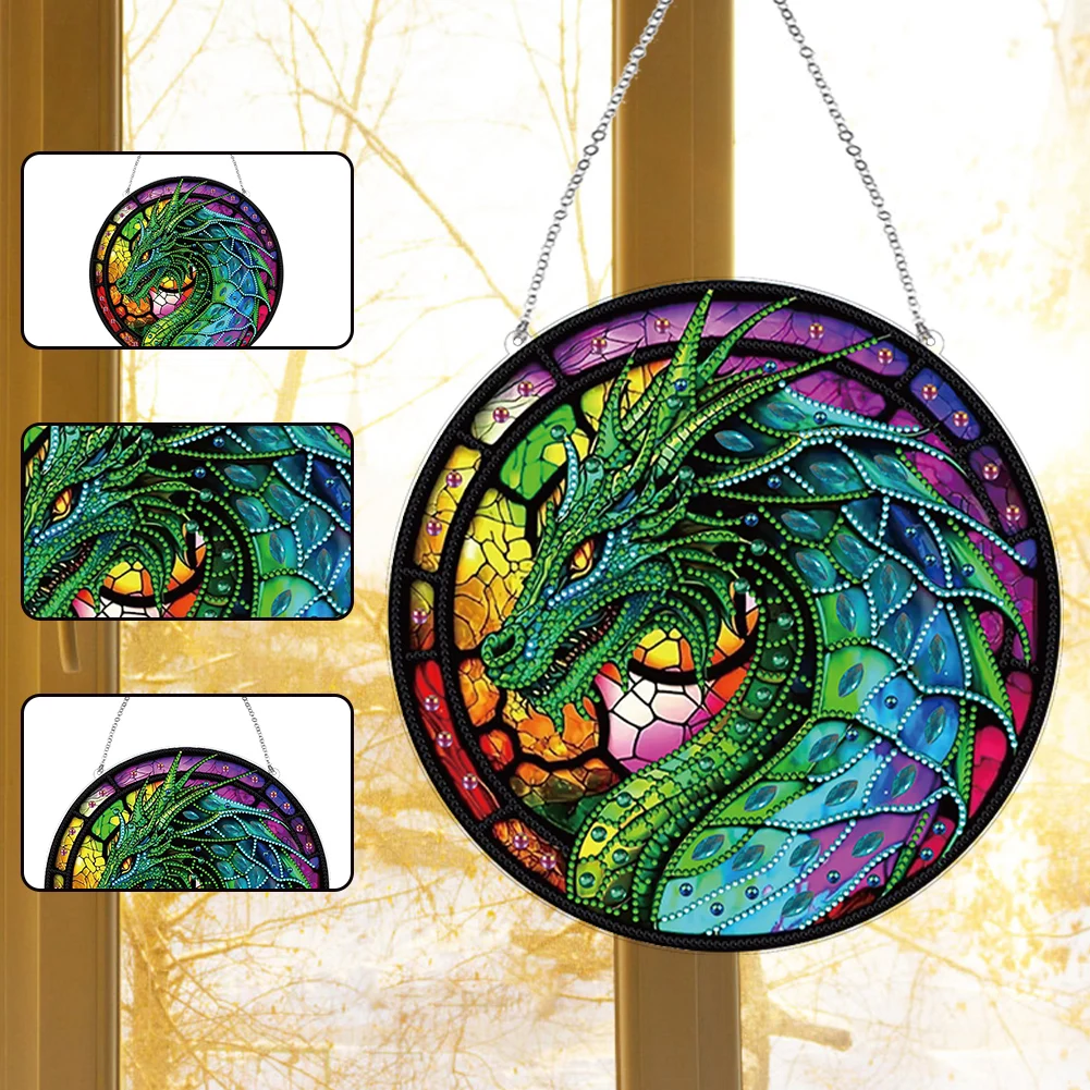 

Stained Glass Animal Rhinestone Diamond Art Window Pendants Suncatcher Crystal Painting Ornaments for Garden Window Decor