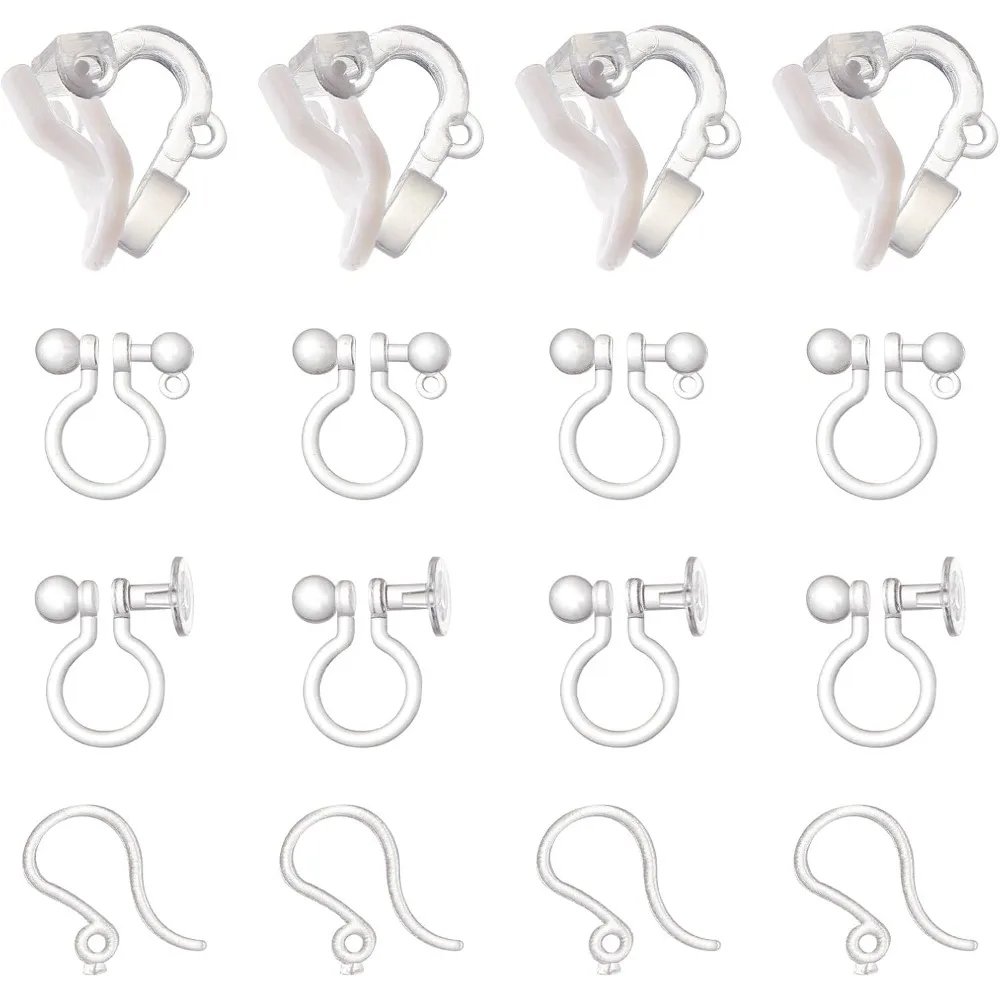 1 Box 200Pcs 4 Style Plastic Earrings Hooks Clip on Earrings Findings Plastic Earring Converters Clear Non Pierced Earrings