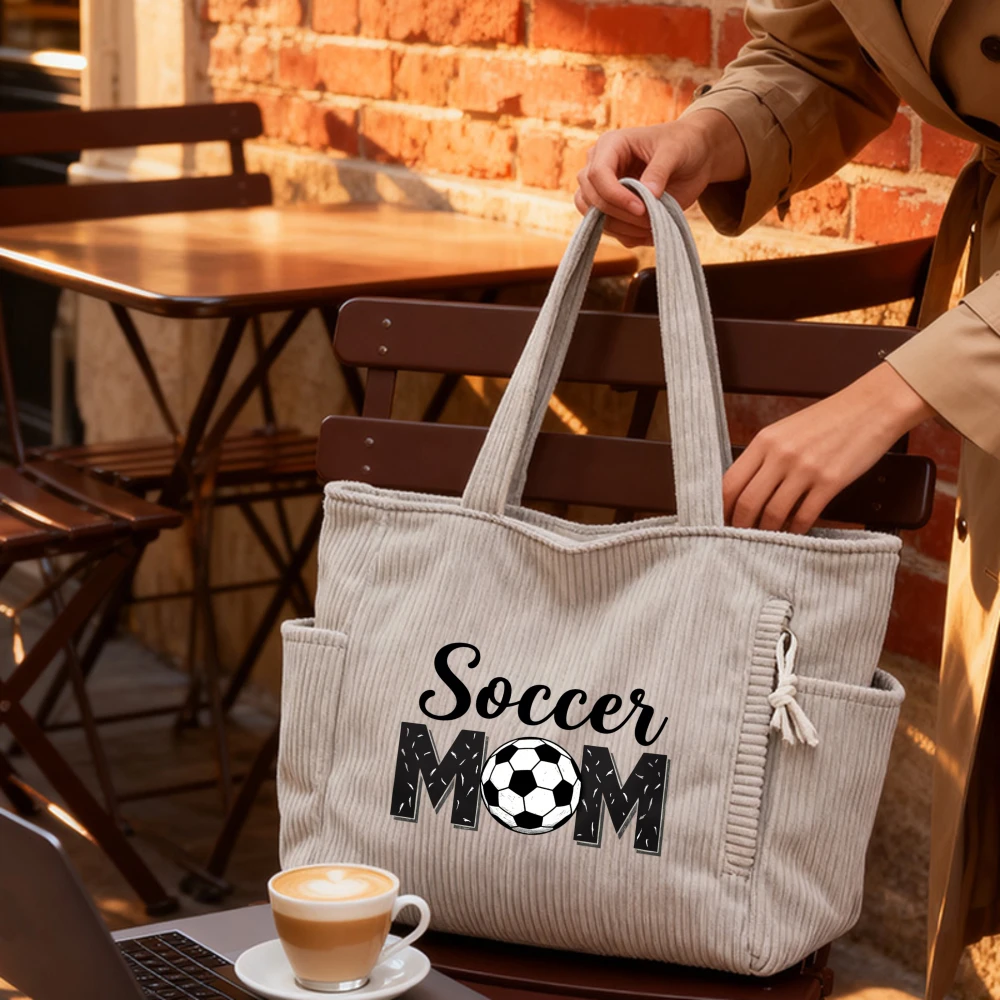 

Повседневная вельветовая сумка-тоут с застежкой-молнией, большой вместимостью, фиксированным плечевым ремнем, для ежедневных поездок, женская сумка-тоут