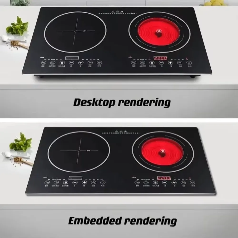 4000W Electric Double Stove Induction Cooker 2 Burner Ceramic Cooktop Infrared Technology Touch Control for Home