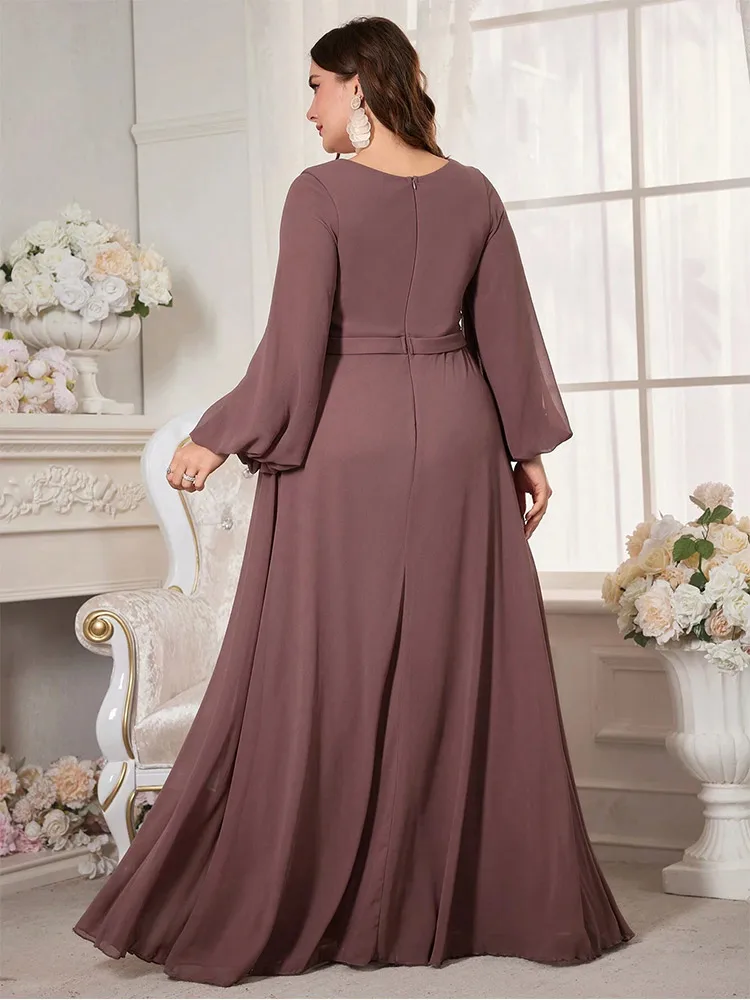 Plus Size V-Neck Sequined Chiffon Loose Floor-Length Evening Gown Big Size Luxury Sparkling 4xl 5xl Evening Gown Women